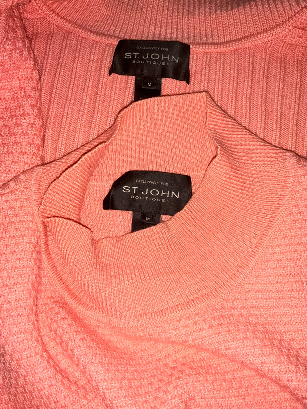 St. John Boutiques Luxury Cashmere Twinset Coral Pink Textured Knit Size M - Picture 10 of 15
